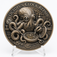 Pièce commémorative 3D personnalisée en relief, pièce de défi steampunk Octopus Clock Repair, cadeau souvenir, vente en gros, usine OEM ODM