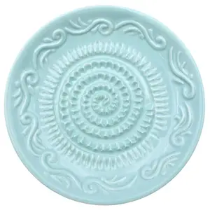 Custom wholesale hand crafted decorative classic relief pattern round ceramic ginger garlic grater plate for kitchen