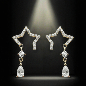 Boucles d'oreilles pendantes en or massif 14 carats avec moissanite ronde en forme de cœur, certifiées par une tierce partie, design tendance - Product Image 3