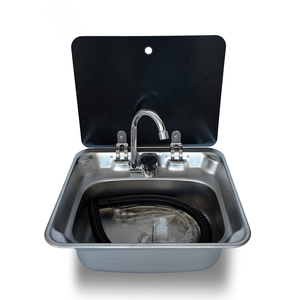 <strong>RV</strong> Caravan Camper Folding Kitchen Sink 420mm Stainless Steel with <strong>Faucet</strong> and Tempered Glass Cover for Trailer Parts - Product Image 3