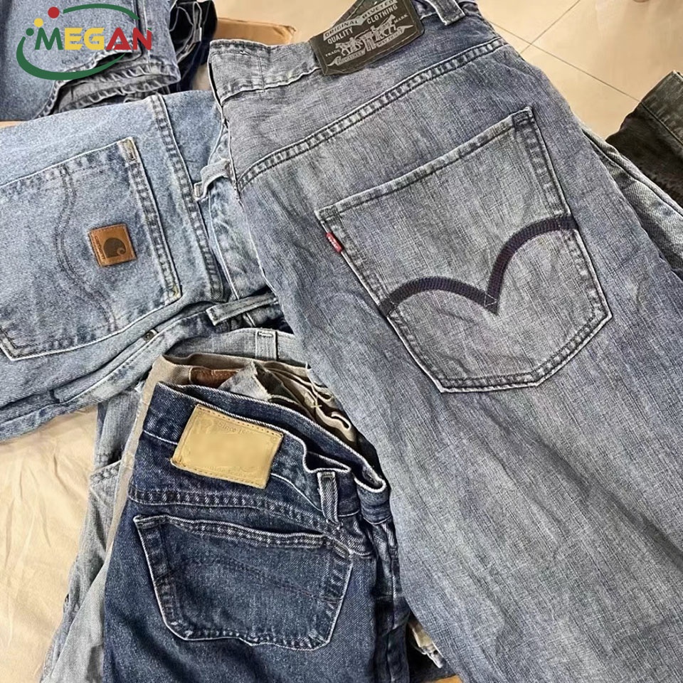 Pemasok terverifikasi Megan Bales pakaian bekas Merek Terkenal celana Jeans bekas Slim Fit untuk pria