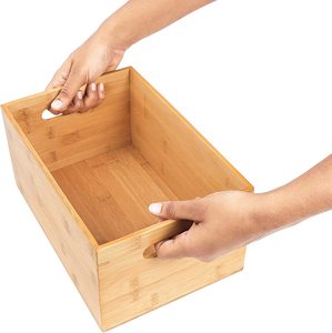 Bamboo Wood Storage Box Home, Office, Kitchen &amp; Bathroom Organising Bin Stackable Wooden Pantry <strong>Cupboard</strong> <strong>Shelf</strong> <strong>Organiser</strong> - Product Image 2