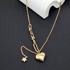 Collar personalizado de acero inoxidable 316L con colgante chapado en oro PVD de 14K/18K, joyería fina de moda con cierre de herradura y corazón para mujer. - Product Image 1