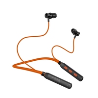 Headset olahraga Bluetooth nirkabel, earphone gantung leher tahan air dengan tampilan baterai LED