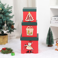 Kotak Hadiah Kejutan Natal dengan Kemasan Tutup dan Alas Berbentuk Manusia Salju dan Rusa Kutub 3D, Kotak Persegi Karton Putih