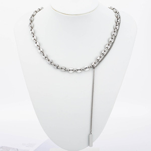 Collar de cadena de acero inoxidable con diseño de granos de café entrelazados, diseño en capas para hombres y mujeres, joyería de moda. - Product Image 3