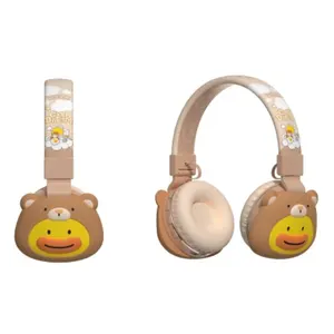 Headset anti air anak-anak, headphone kucing Mini dapat dilipat kotak kabel warna gadis kepang warna-warni