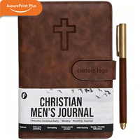 Carnet de prières personnalisé en cuir avec logo, gaufrage croisé, non daté, pour 3 mois (journal quotidien, hebdomadaire, mensuel), avec stylo, pour la dévotion religieuse