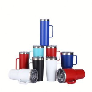 Meilleures ventes - Tasse isotherme à double paroi en acier inoxydable, isolée sous vide, pour café, bière, camping, avec poignée et couvercle, 20 oz - Product Image 1