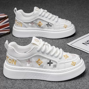 Chaussures de sport décontractées tendance pour hommes, respirantes, en tissu blanc, à lacets, antidérapantes, à semelle épaisse, pour l'extérieur, pour adolescents - Product Image 6