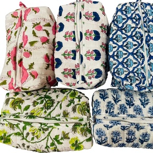 High quality handmade cotton quilted block printed <b>makeup</b> bag portable travel <b>organizer</b> cosmetic pouch washable toiletry <b>case</b> - Product Image 1