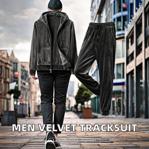 Ensemble de survêtement unisexe en velours, veste à capuche zippée, pantalon à taille élastique, couleur unie, tenue décontractée d'hiver, manches longues, coupe ample - Product Image 2