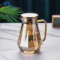 Pichet en verre ambré transparent de 1500ml avec couvercle et bec verseur Pichet à boissons Conteneur à jus Pichet à thé glacé à eau