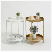 Table basse en fer compacte pour petits espaces, table d'appoint à 2 niveaux avec étagère de rangement, meuble de salon moderne et durable, montage facile