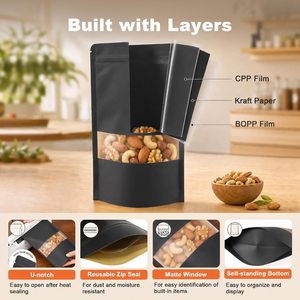 Sachets Doypack en papier kraft marron, noir, blanc avec fenêtre pour le thé – En stock - Product Image 2