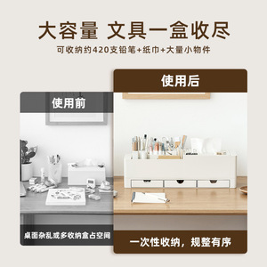 Shidai Liangpin Pen Holder Plastic Square Desktop Storage Box With Drawers For Office Student Stationery Organization - Product Image 4