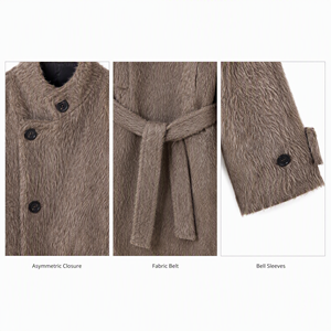 Abrigo <span class=keywords><strong>de</strong></span> Invierno Reversible para Mujer, 100% Lana, Cálido, Grueso, Asimétrico, con Cinturón, Manga Campana y Cuello Alto - Product Image 4