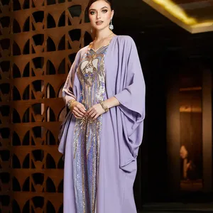 Fashion Pakistani Kaftans Loose Bating Sleeves Special Neck Sequin Design Kaftan Dresses Women