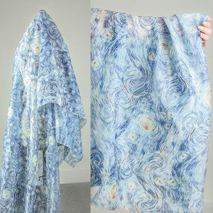 Tissu de lin en soie de lin français à motif de <span class=keywords><strong>nuit</strong></span> étoilée <span class=keywords><strong>bleu</strong></span> léger respirant le tissu de soie de mûrier - Product Image 3