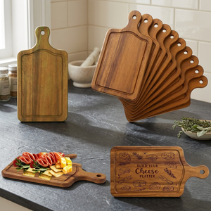 Planche à découper Skyjoy en bois d'acacia durable, lot de 10, avec poignée, épaisseur 1,5 cm, compatible lave-vaisselle, rectangulaire, pour servir viande et fromage - Product Image 3