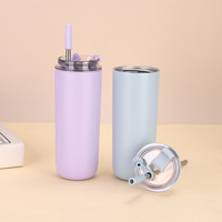 Nouvelle tasse isotherme portable d'extérieur anti-fuite de 16 oz à double paroi en acier inoxydable 304 avec paille et couvercle rabattable