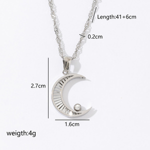 Schattige Stijl Kraag Vrouwen Choker Rvs Zilver Kleur Maan Hanger Ketting Met Zirkoon - Product Image 2