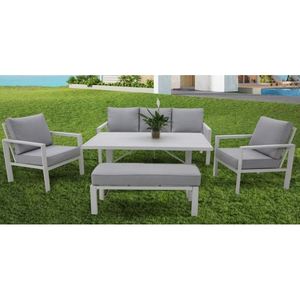 Ensemble de meubles de patio en aluminium gris d'extérieur avec table basse, ensembles de conversation 5 pièces, coussins épais lavables - Product Image 1