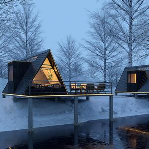 Chine Vente chaude Cadre <span class=keywords><strong>en</strong></span> acier Préfabriqué Resort Cottage <span class=keywords><strong>Jardin</strong></span> <span class=keywords><strong>Chalet</strong></span> Kits Mini Petit A Cadre Maisons - Product Image 5