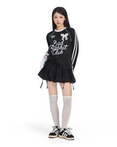 Noir Rabbit Jersey Regular Fit Striped Sheen Poly Spandex Long Sleeve T-Shirts With Center Front Embroidery And Sleeve Lace <b>Bows</b> - Product Image 6