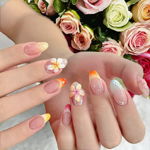 เล็บปลอมแบบกดติดลายดอกไม้ 3 มิติ สีสันสดใส น่ารัก แฟชั่นสไตล์ฝรั่งเศส สำหรับนิ้วมือ ทำจากวัสดุ ABS แบบสั้น - Product Image 2