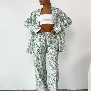 Custom Overs ized Ladies Pyjamas Sets, neues Design Sommer Nachtwäsche Lounge wear aus Leinenstoff/