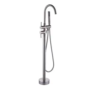 Luxury Free Standing Tub Filler Faucet Single Handle Bathroom Bath Shower Set Floor Mounted Bathtub Mixer Tap With Handshower