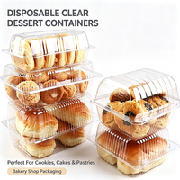 Scatole per prodotti da forno in PET trasparente con coperchio a cerniera, diverse misure, contenitori in plastica resistente per pane e pasticcini, logo personalizzato accettato.