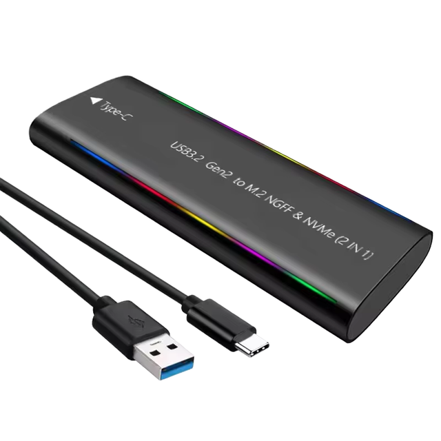 Factory Direct Sale OEM ODM Aluminum External SATA & M.2 NVMe SSD Enclosure with USB 3.0 Support 6T SSD RGB Lights