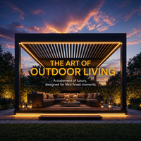Pergola bioclimatique moderne en aluminium imperméable pour terrasse, avec toit à lames motorisées et éclairage LED pour balcon et jardin