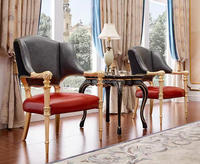Canapé antique de luxe italien en cuir véritable sculpté, style villa française, avec revêtement en tissu violet, pour école