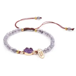 Handgemachte natürliche Druzy Stein Amethyst spirituelle Perle verstellbare geflochtene Armbänder