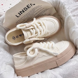 Sneakers in Tela con Lacci per <span class=keywords><strong>Donna</strong></span> - Design a Doppio Uso, Suola Spessa, <span class=keywords><strong>Scarpe</strong></span> Casual Bianche in Tela per Signore - Product Image 1