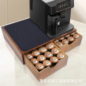 Boîte de rangement de bureau en bois avec tiroir, organiseur de capsules de café, porte-sachets de thé compartimenté, grande capacité, rangement pour dosettes de café - Product Image 3