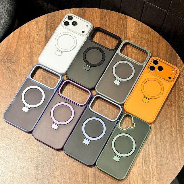 Premium Camera Shield Magnetic Stand Shockproof TPU PC Hybrid Case for iPhone 18 17 16 15 Pro Max Full Body Matte Cover