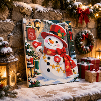 Kit de peinture par numéros Bonhomme de neige de Noël avec cadre en bois et pinceaux - Kit cadeau DIY sur toile de coton moderne
