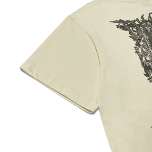 เสื้อยืดคอกลมแขนสั้นทรงโอเวอร์ไซส์สำหรับผู้ชาย สีกากี ผ้าฝ้าย ล้างสีแบบแอซิดวอช ตัดเย็บแบบครอป ประดับด้วยหินตกแต่ง พิมพ์ลาย DTG ตามสั่ง สำหรับขายส่ง - Product Image 4