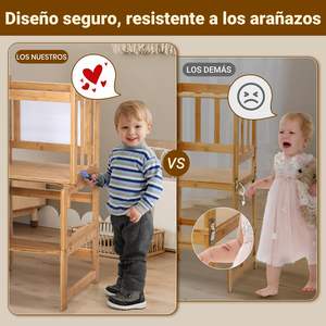 Tour multifonctionnelle pour tout-petits, tour d'apprentissage en bois de cuisine 3 en 1 avec tableau noir - Product Image 3