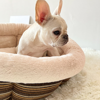 Vente en gros de canapé-lit d'intérieur écologique à rayures multicolores pour animaux de compagnie, lit rond à quantité minimale de commande basse pour chiens et chats