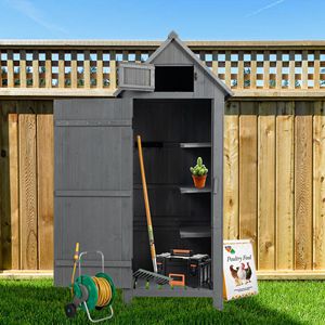 Armoire de rangement extérieure grise 30,3 L, abri de jardin en bois facile à assembler, rangement d'outils pour cour arrière - Product Image 4