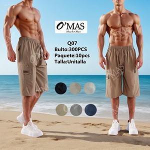 Q07 Pantaloncini Cargo da Uomo in Tela, Bermuda a Vita Media, Elastici, Traspiranti, Casual con Tasche, Tinta Unita, Stile Intrecciato - Product Image 3