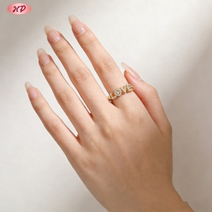 แหวนทองชุบ 18K ประดับเพชรซิคอนเกรด AAA รูปตัวอักษร LOVE ยี่ห้อ Hengdian Jewelry สำหรับผู้หญิง เครื่องประดับแฟชั่น - Product Image 2
