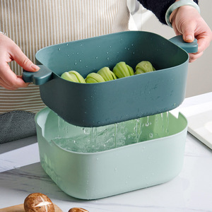 Double Layer Vegetable Washing <b>Basket</b> <b>Plastic</b> Drain Basin With Lid For Kitchen Use - Product Image 1