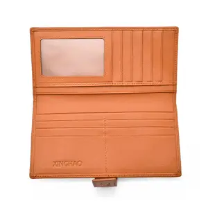 Brown Real Leather Wallet Luxury Women Purse Embossed Logo Card Holder with Magnetic Snap Closure