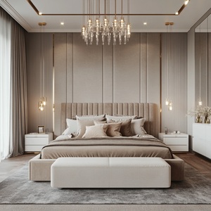 Arte de lujo personalizado de fábrica, muebles de dormitorio principal, tela, cama con botones copetudos, cabecero alto ancho, cama doble king size - Product Image 2